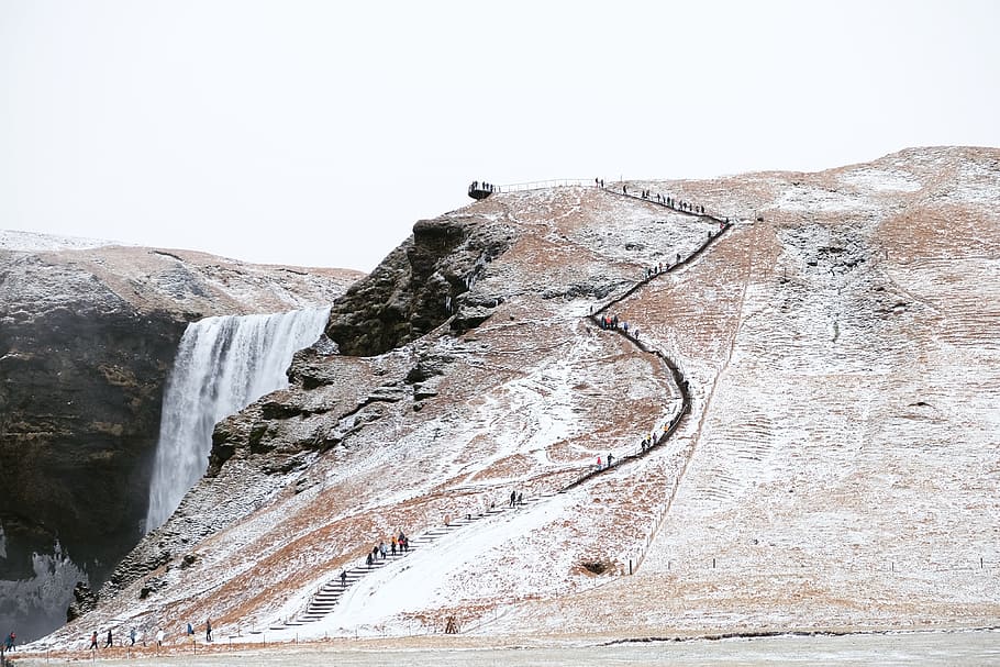 nature, falls, mountain, stairs, people, jump, travel, adventure, trip, cold temperature