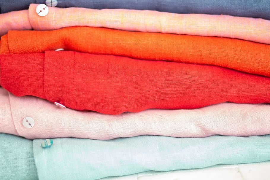 warna, kemeja, tumpukan, cerah, kain, tekstil, len, detail, bagian tubuh manusia, tangan manusia