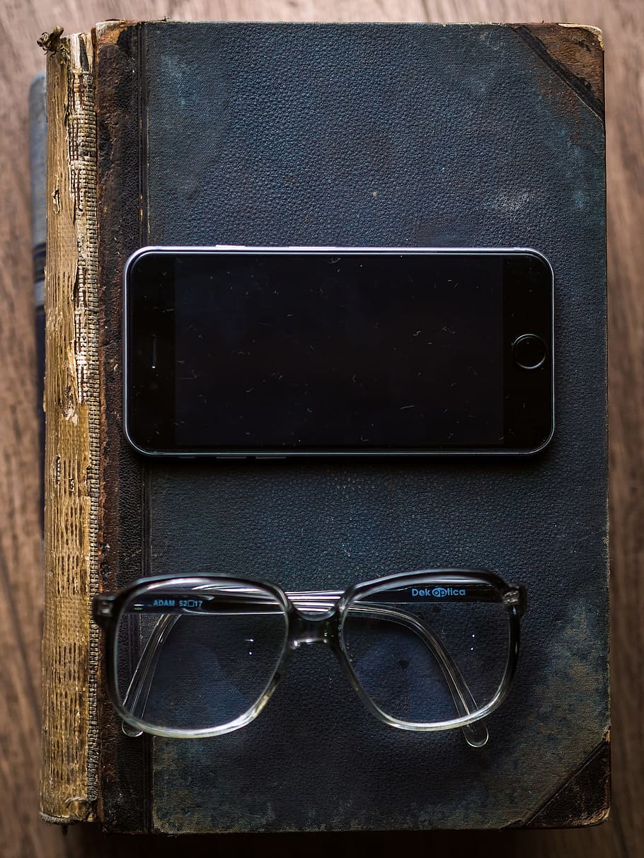 ios, book, old, paper, clock, watch, glasses, table, phone, mobile