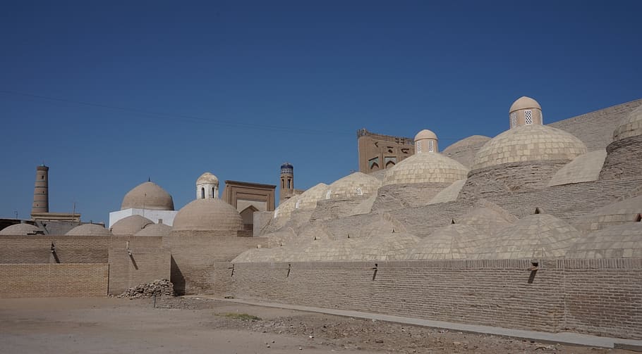 uzbekistan, khiva, jiva, rute sutra, arsitektur, dinding, kota kuno, langit, masa lalu, struktur yang dibangun