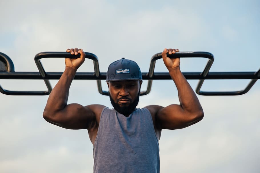 young, african man, chin-up, exercise, 25-30 year old, Adult, African, Fit, One Person, Outdoors