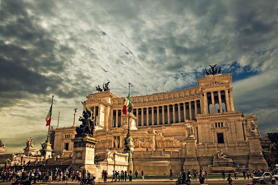 Monumen di Roma, kota dan kota, Italia, Roma, arsitektur, struktur yang dibangun, tujuan perjalanan, awan-langit, eksterior bangunan, langit