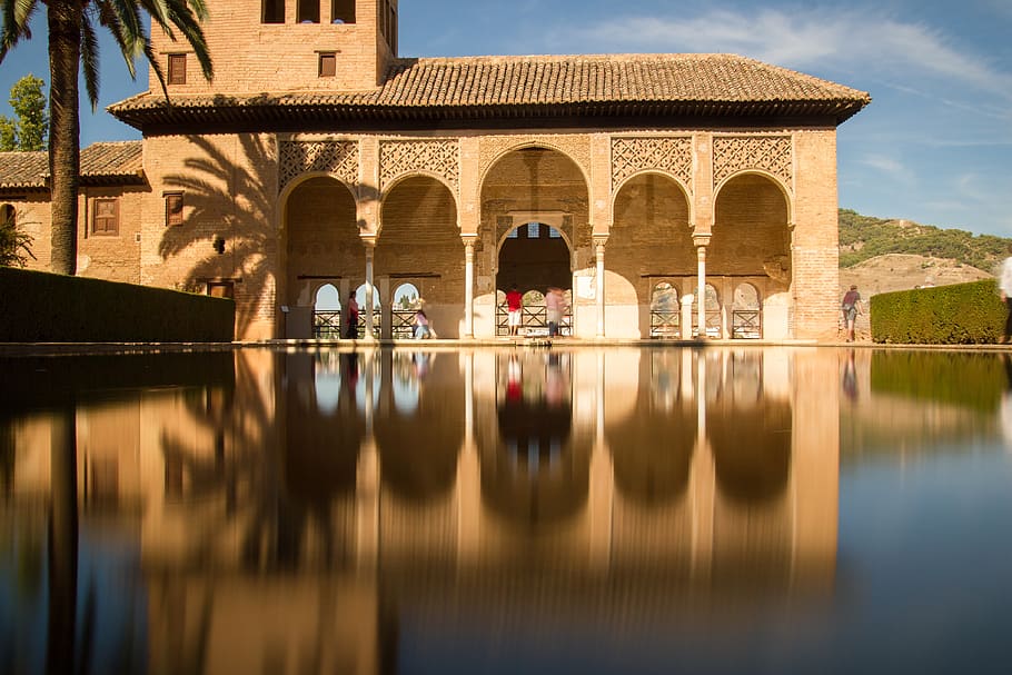 granada, alhambra, o parcial, monumentos, espanha, andaluzia, arquitetura, água, lagoa, turismo