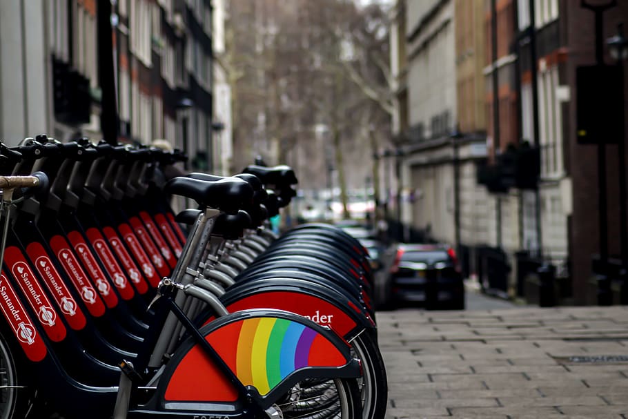 london, rent, bicycle, street, colorful, well arranges, satisfying, europa, city, in a row