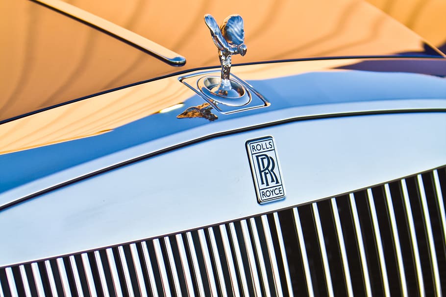 rolls royce, carro, crachá, close-up, transporte, grelha, ensolarado, clássico, carro clássico, azul