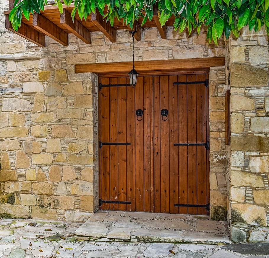 pintu, rumah, dinding, pintu masuk, tradisional, bata, fasad, batu, pedesaan, eksterior