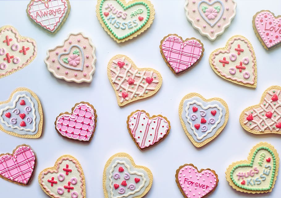 día de san valentín, san valentín, galletas, corazones, amor, romántico, romance, corazón, rosa, boda