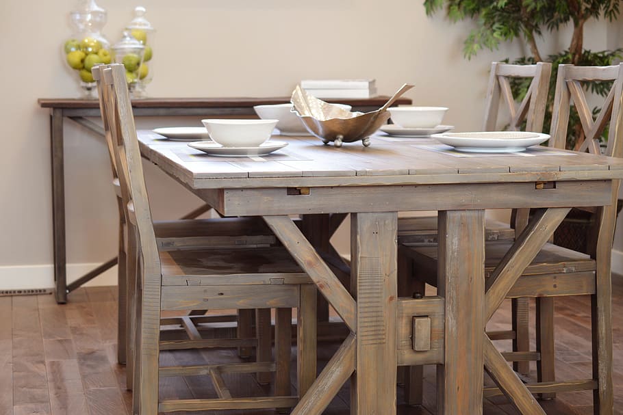 meja makan kayu, aneka, perabot, rumah, interior, desain interior, kamar, meja, kayu - bahan, kursi