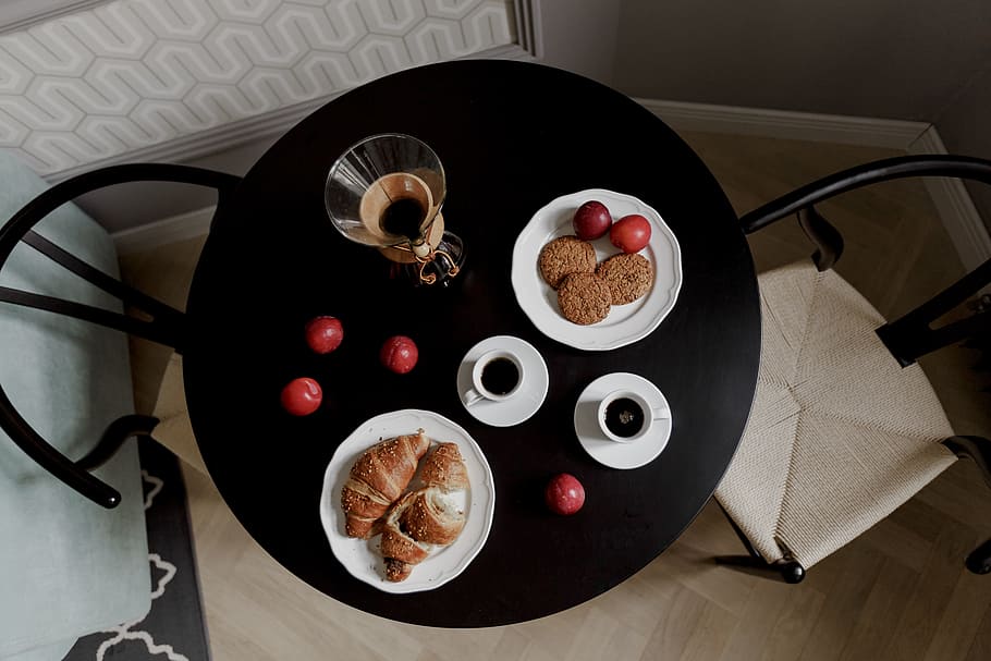 breakfast, served, coffee, interior, modern, table, contemporary, fruits, morning, cups