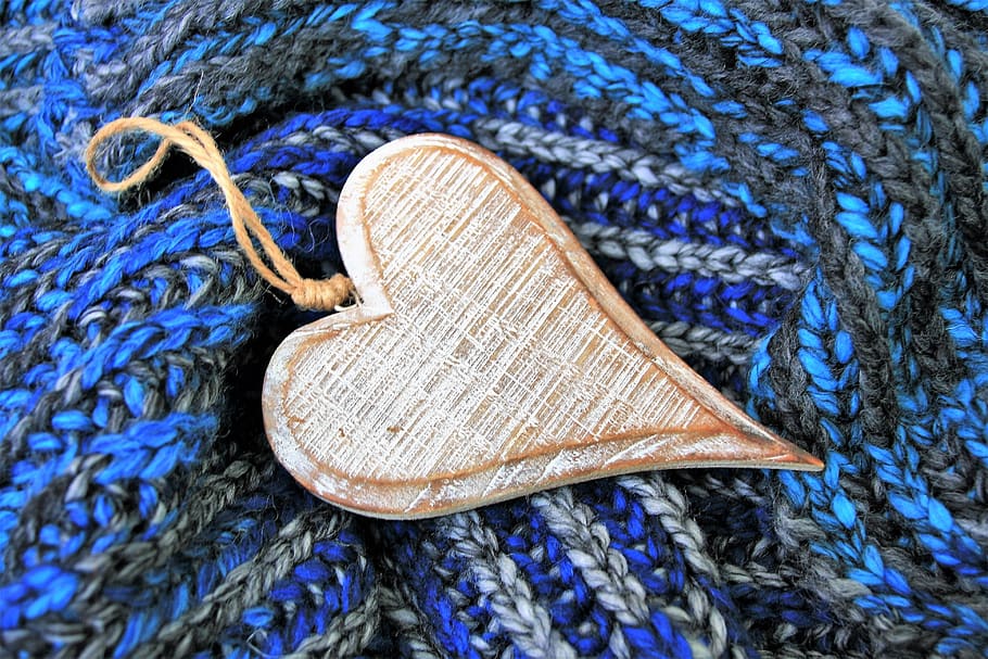 blue, wooden heart, february, 14, wool, lovely, model, handcrafted, crafts, textile