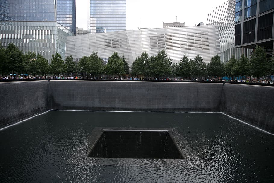 tutup, air mancur, peringatan 11 September, &, museum, baru, york, 9-11, 9-11-2001, Peringatan
