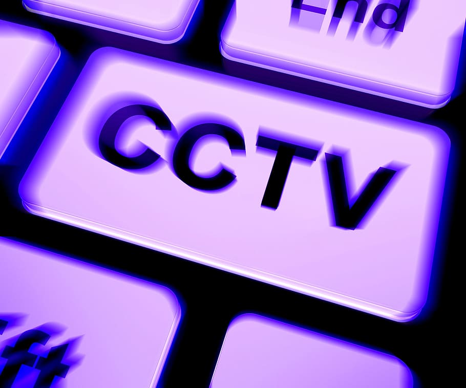 teclado CCTV, mostrando, monitoramento de câmera, on-line, vigilância, câmera, vigilância por câmera, CFTV, computador, chave