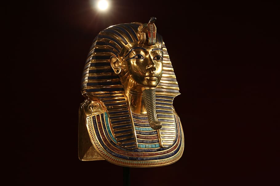 gold mask, tutankhamun, munich, gold colored, sculpture, representation, indoors, statue, art and craft, religion