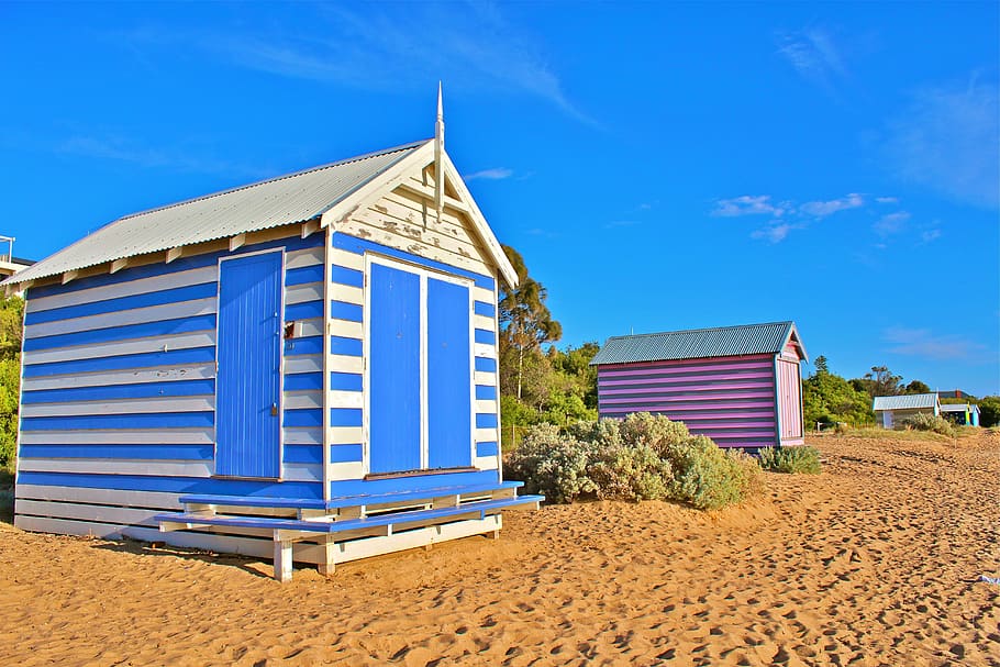 australia, melbourne, colorful, beach cottage, city, cityscape, victoria, sky, urban, architecture