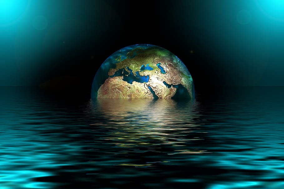 tierra, globo, agua, ola, mar, lago, ajuste, apocalipsis, energía, clima