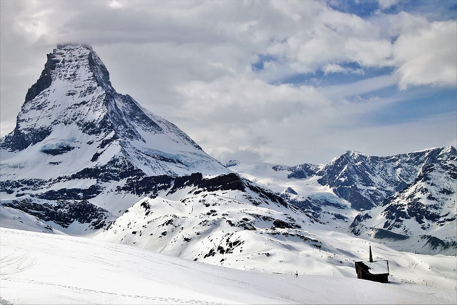the alps, matterhorn, zermatt, snow, mountain, winter, ice, cold, travel, landscape