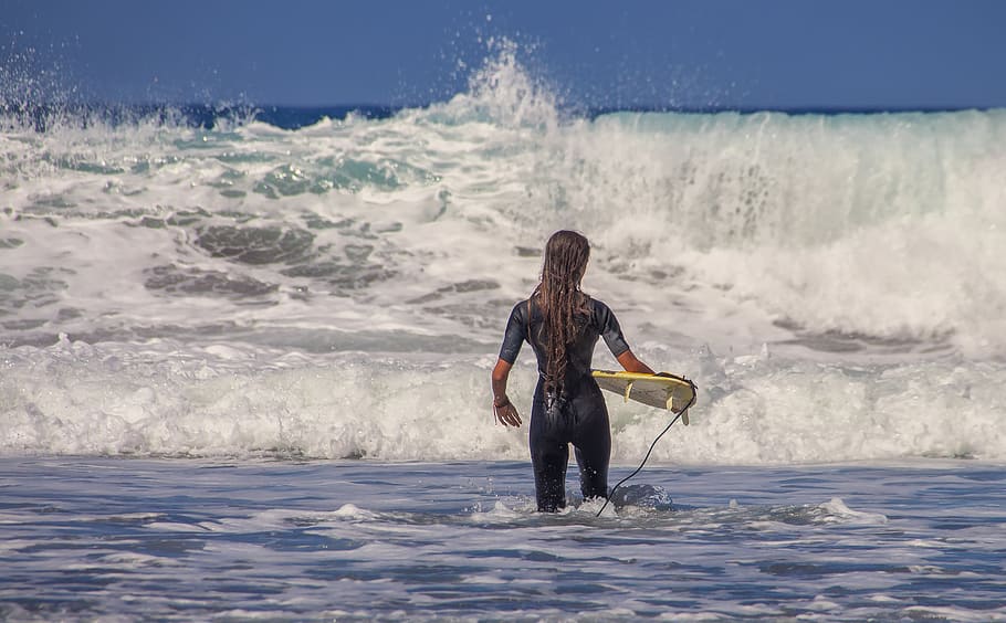 surfer, surfboard, sea, water sports, water, head, nature, wave, spray, sport