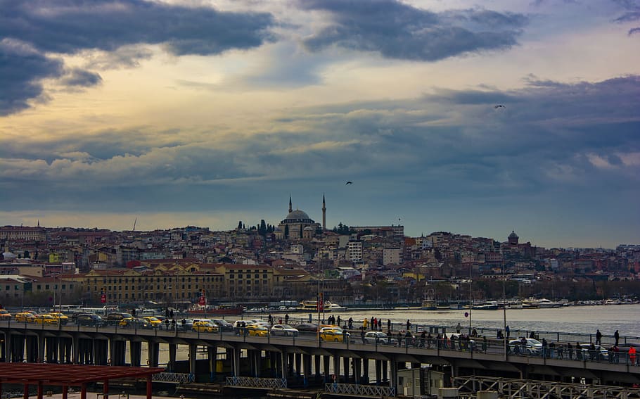 istanbul, bridge, turkey, throat, galata, cami, blue, view, estuary, marine