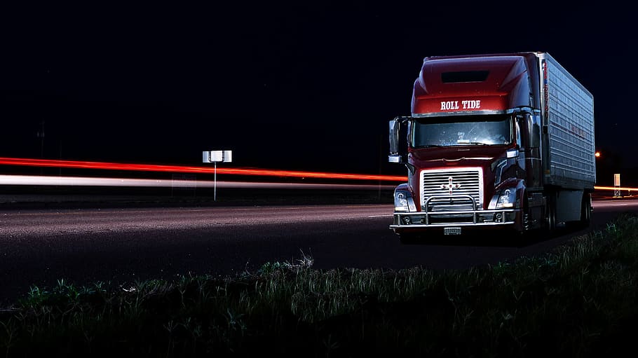 truck, american, night, light, car, lights, speed, vehicles, traffic, road