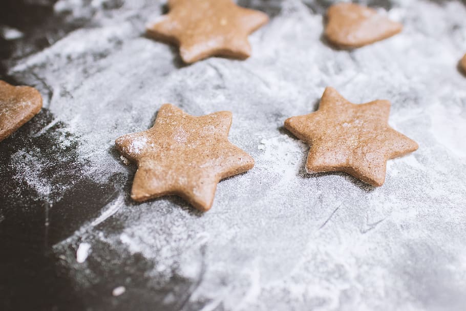 freshly, baked, christmas gingerbread, star shape, christmas, food and drink, food, shape, cookie, christmas tree