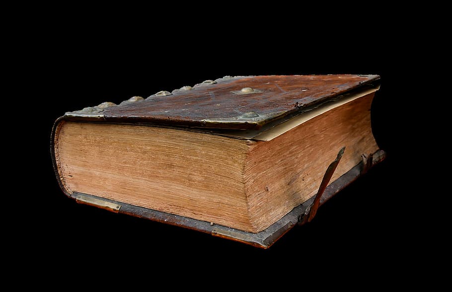 book, old, library, antique, read, religious, black background, studio shot, wood - material, indoors