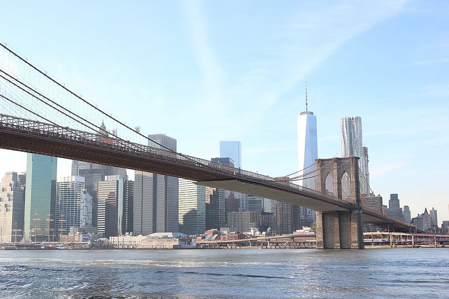 jembatan brooklyn, menghubungkan, wilayah, manhattan, spanning, timur, sungai., amerika, arsitektur, jembatan