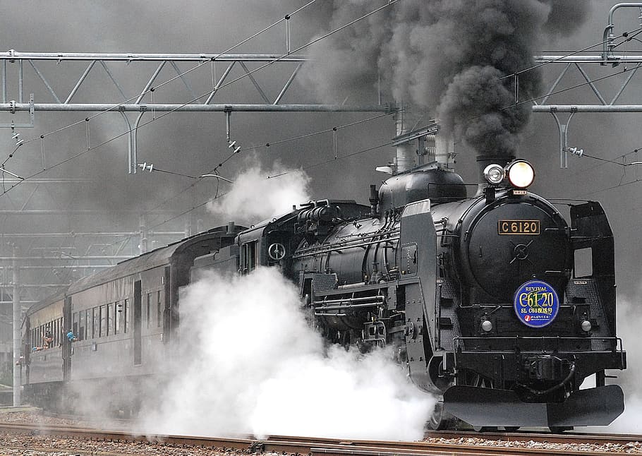 Япония, поезд, вокзал, дым, транспорт, сервис, путешествие, дым - физическая структура, паровоз, поезд - транспортное средство