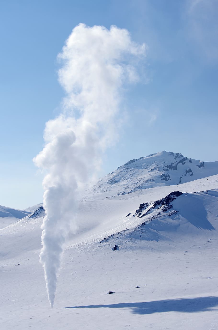 pairs, jet, post, fumarole, well, thermal spring, hot land, kamchatka, the mutnovsky volcano, snow