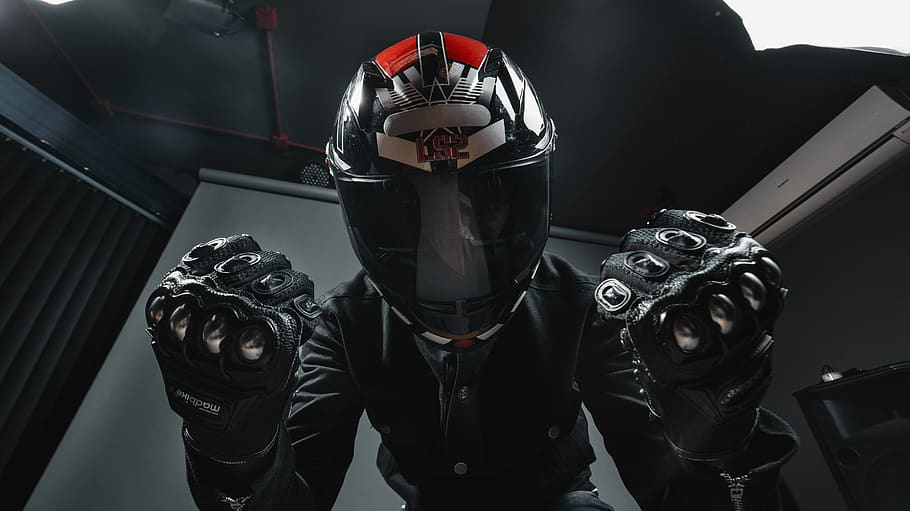 motorcyclist, rider, bike, male, man, mask - disguise, disguise, black color, indoors, mask