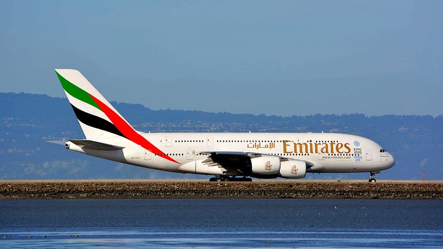 planes, airplanes, airbus, airbus a380, emirates, jumbo jet, sfo, airport, aircraft, aviation