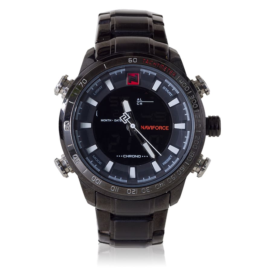 naviforce waterproof watch, watch, time, clock, wristwatch, isolated, wrist, minute, white, hand