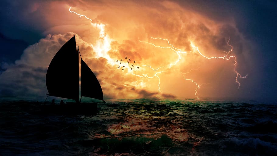 storm, sailing, sail, boat, water, sea, ship, ocean, sky, weather
