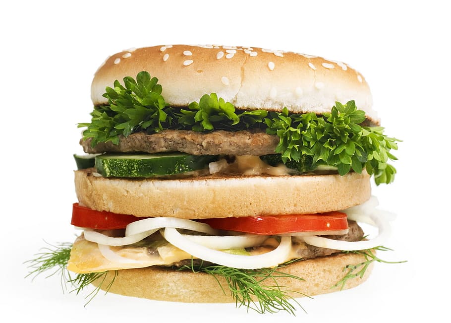 hamburger, burger, food, fast, salad, diet, grilled, meal, dinner, sandwich