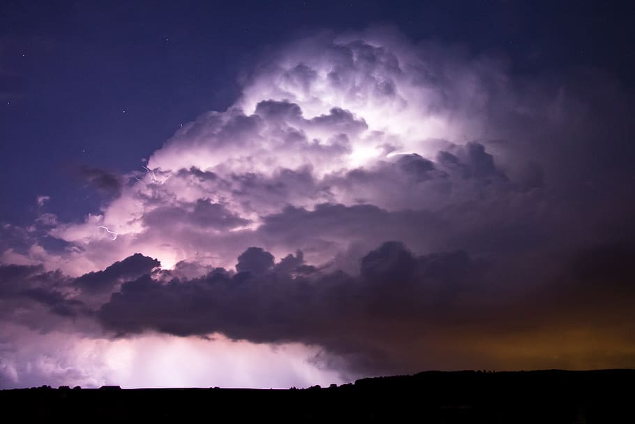 céu, natureza, nuvem, noite, abajur, tempestade, tempestade noturna, caça à tempestade, imagem instantânea, uma célula de tempestade