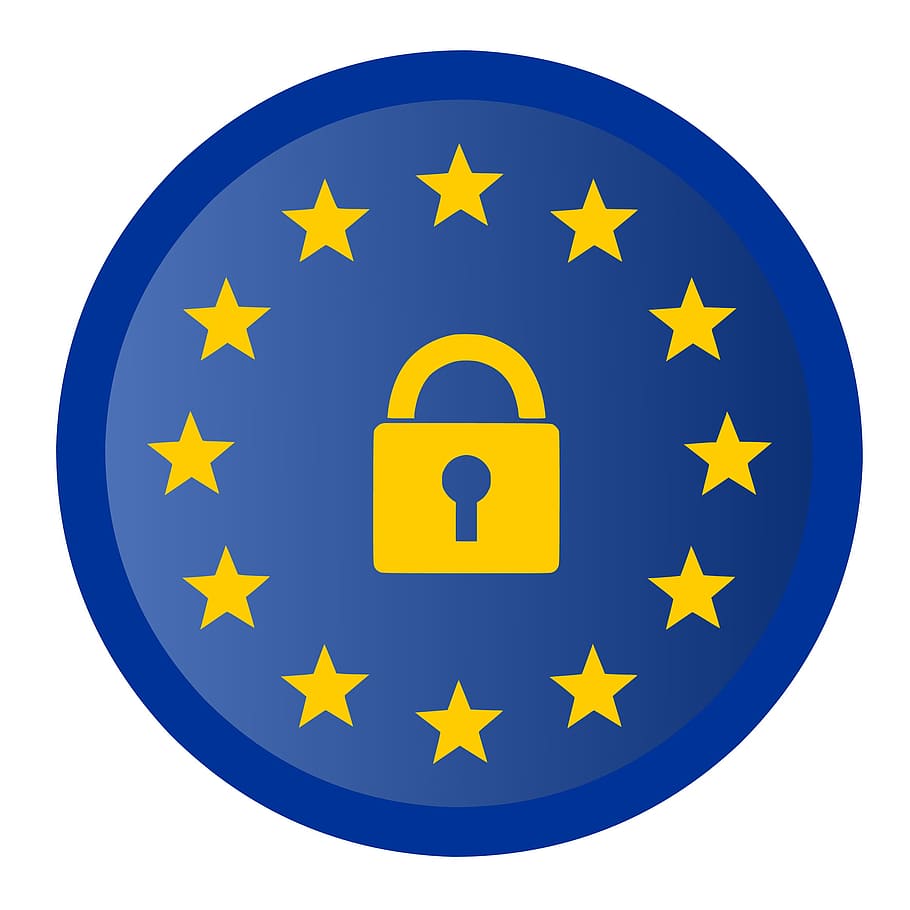 ícone, segurança da informação, bloqueio, botão, proteção, dados, geral, europeu, europa, implementação