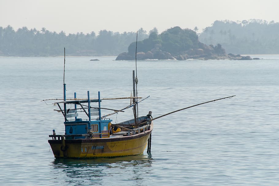fishing boat, sri lanka, sea, boat, ocean, wooden, traditional, water, nautical vessel, transportation