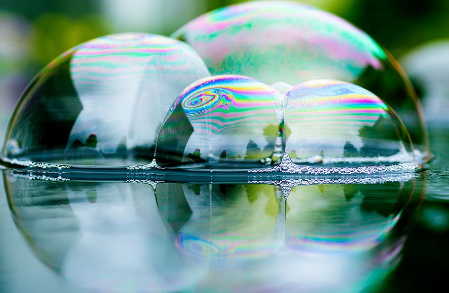soap bubbles, mirroring, reflection, fun, water, balls, experimental, soap bubble, macro, macro photography