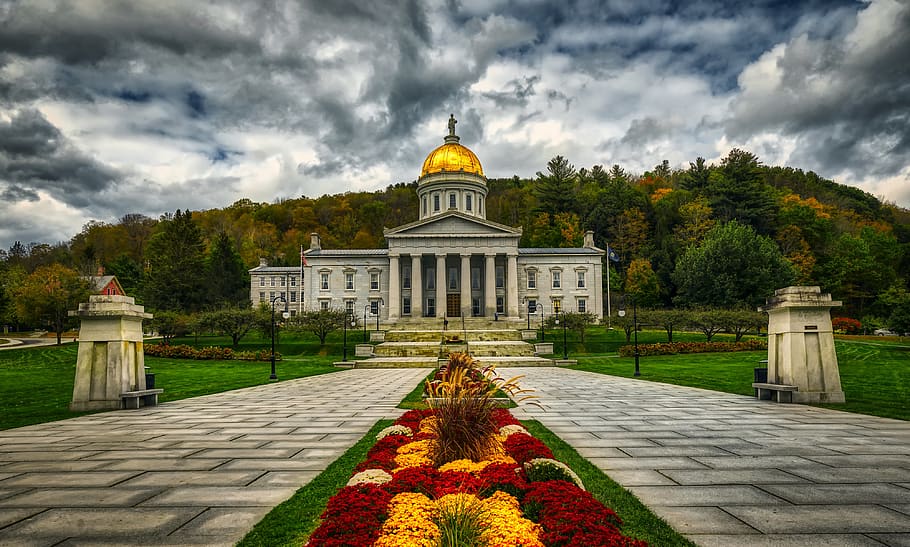 montpelier, vermont, new england, america, state capitol, government, walkway, hills, mountains, fall