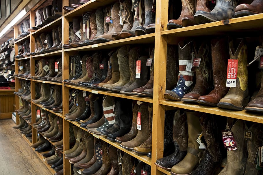boots, cowboy, styles, shoe, boot, store, business, craft, display, leather