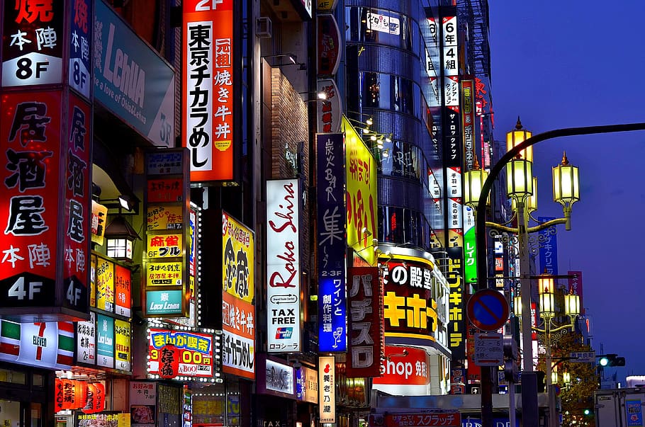 Jepang, lampu, neon, tokyo, shinjuku, perkotaan, kota, teks, eksterior bangunan, arsitektur