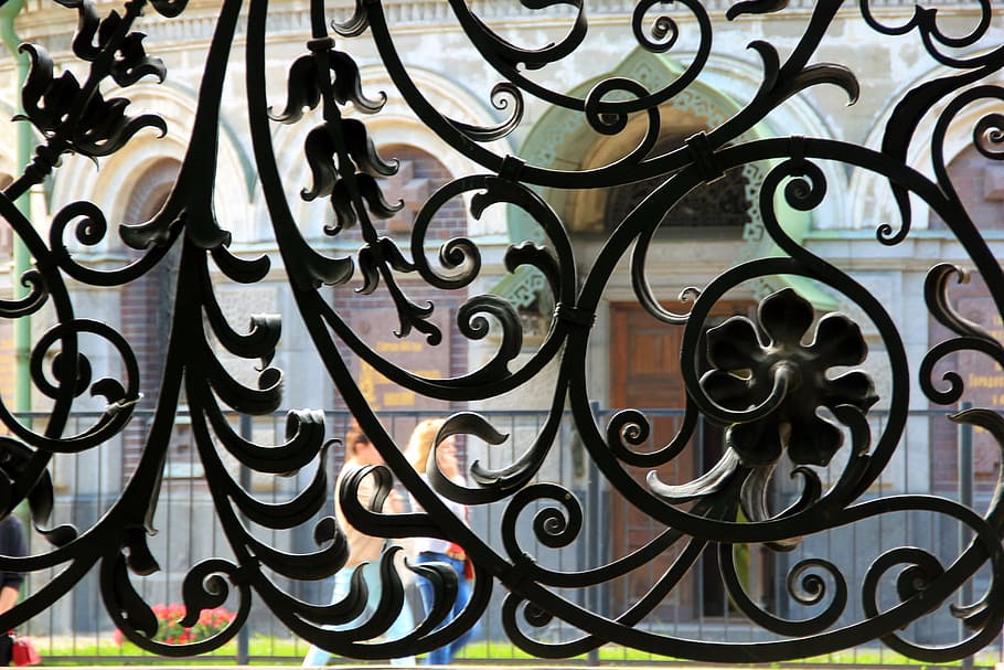 background, black, curl, curly, dark, decoration, decorative, fence, gate, grass