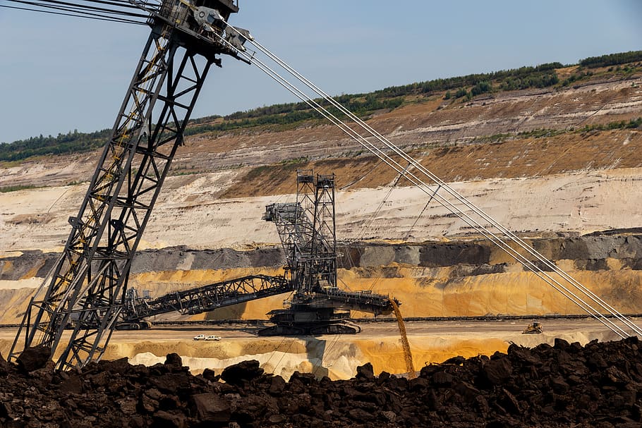 open pit mining, carbon, coal mining, industry, mining, brown coal, energy, technology, excavators, commodity