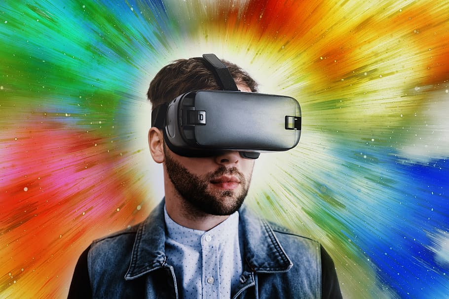 hmd, gafas cibernéticas, gafas de video, auriculares de realidad virtual, adelante, realidad, realidad virtual, virtual, una persona, simulador de realidad virtual