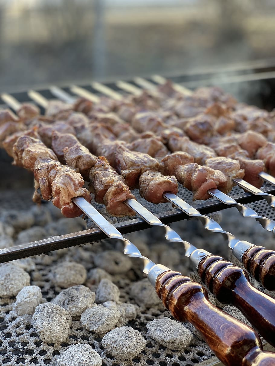 shish kebab, homemade, eat, russia, carbon, barbecue, summer, shish kebab skewer, meat, food
