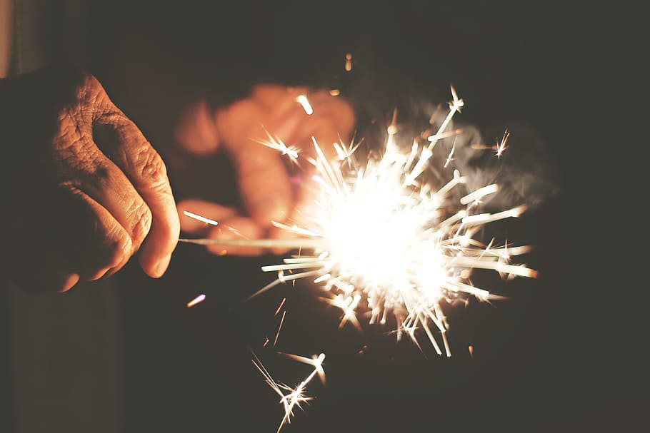 light, flower, sparkler, firework, spark, celebration, darkness, lighting, hand, human hand