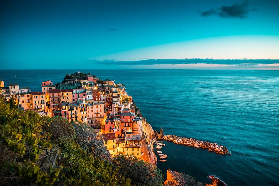 belo, noite, itália, arquitetura, costa, litoral, europa, histórico, casas, velho