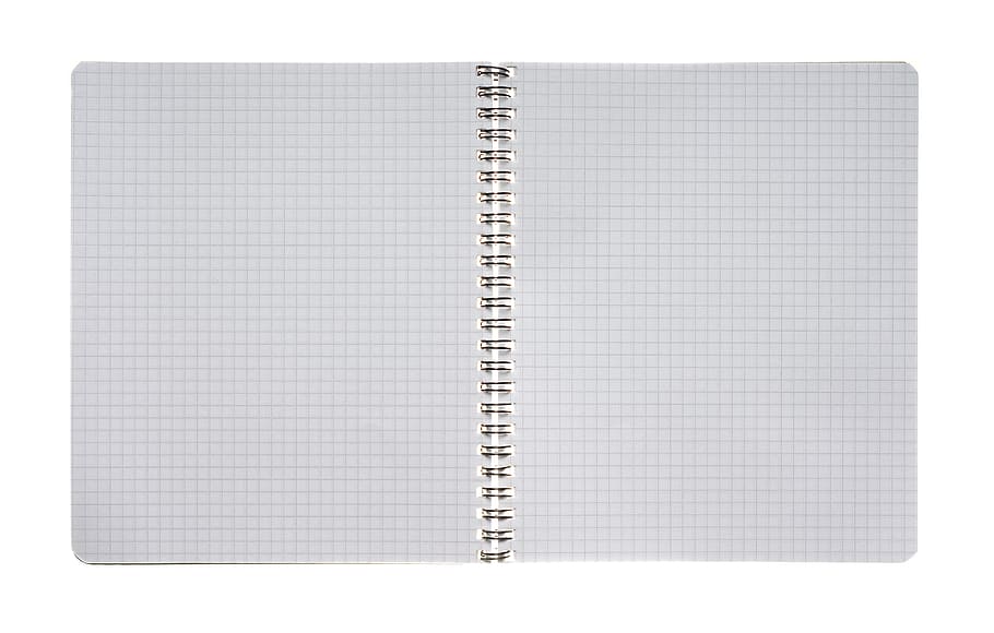 paper, note, book, pages, school, write, gray, white background, cut out, spiral notebook