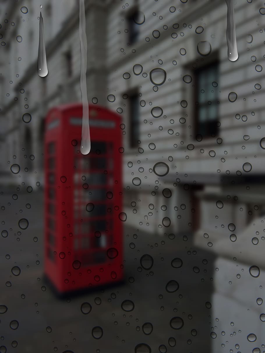 rain, raining, city, booth, phonebooth, graphic, graphical, red, drop, close-up