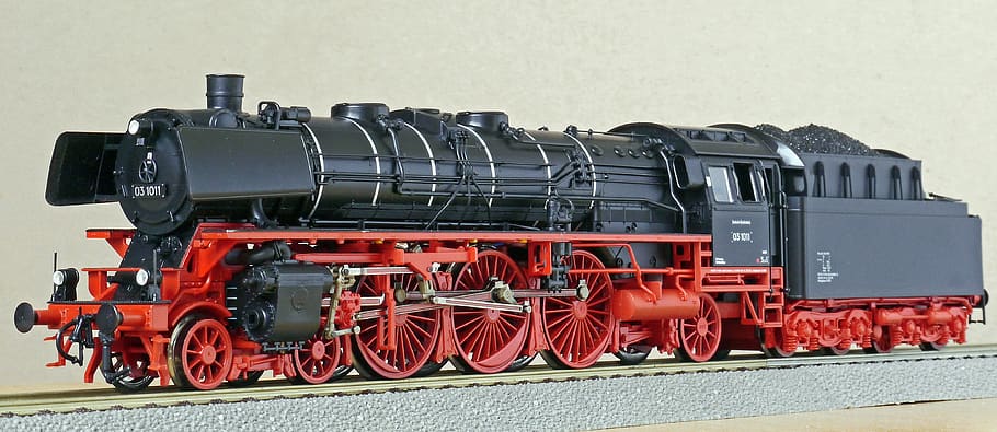 steam locomotive, model, scale h0, br03, br 03-10, deutsche bundesbahn, db, 1950s, express train, three cylindrical