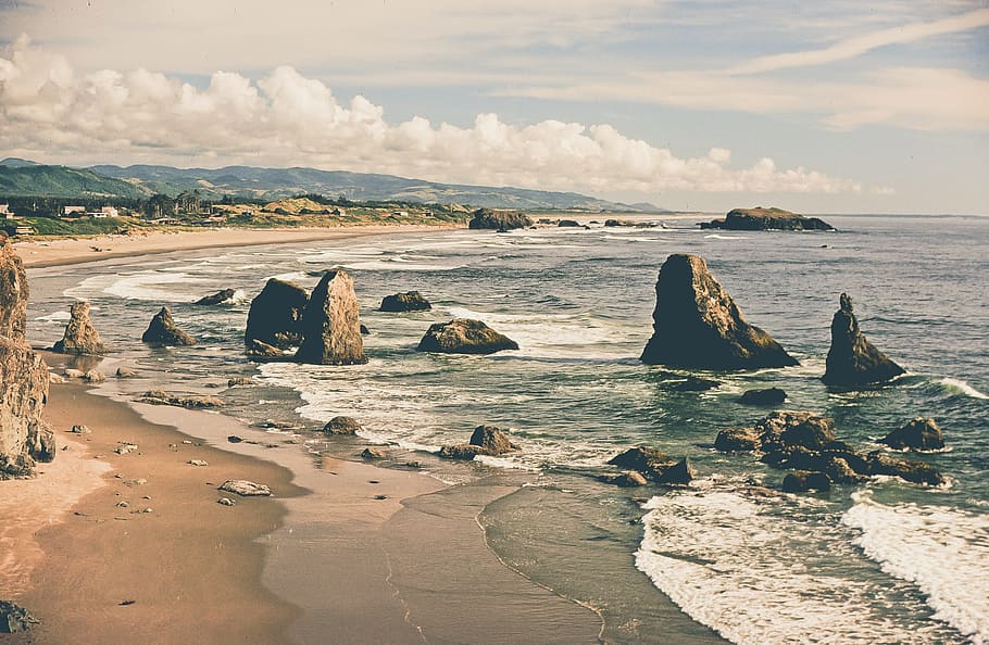 view, bandon beach, Cloud, Horizon, Landscape, Light, Ocean, Oregon, Rock, Scenic